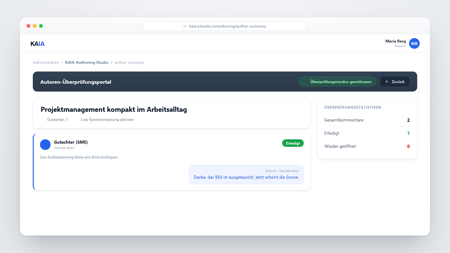 KAIA Review-Kommentare – Human-in-the-Loop Qualitätssicherung
