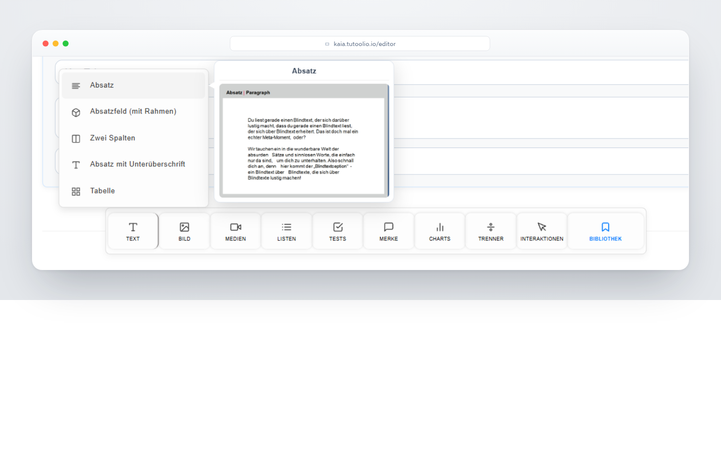 Scroll-Editor mit Blockstruktur und Aktionsleiste
